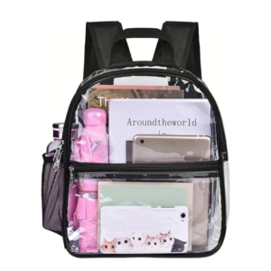 Mochila mediana transparente bordes negros